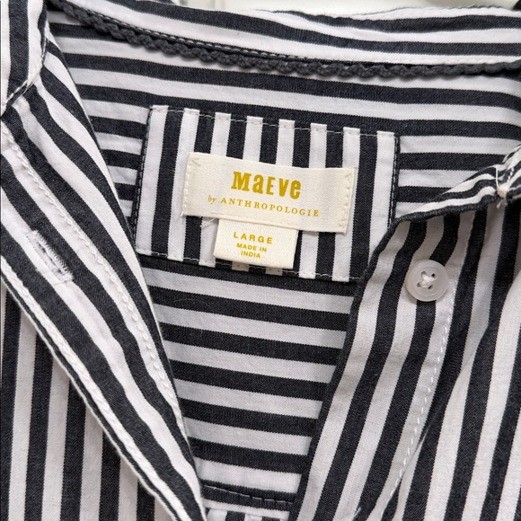 Anthropologie Black & White Vertical Stripe Button-Down Shirt - Picture 2 of 3
